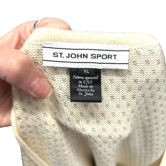 St. John Cream Ivory Stripe Knit Zip Front Sweater Jacket Size XL **Flawed‎ - Picture 7 of 10